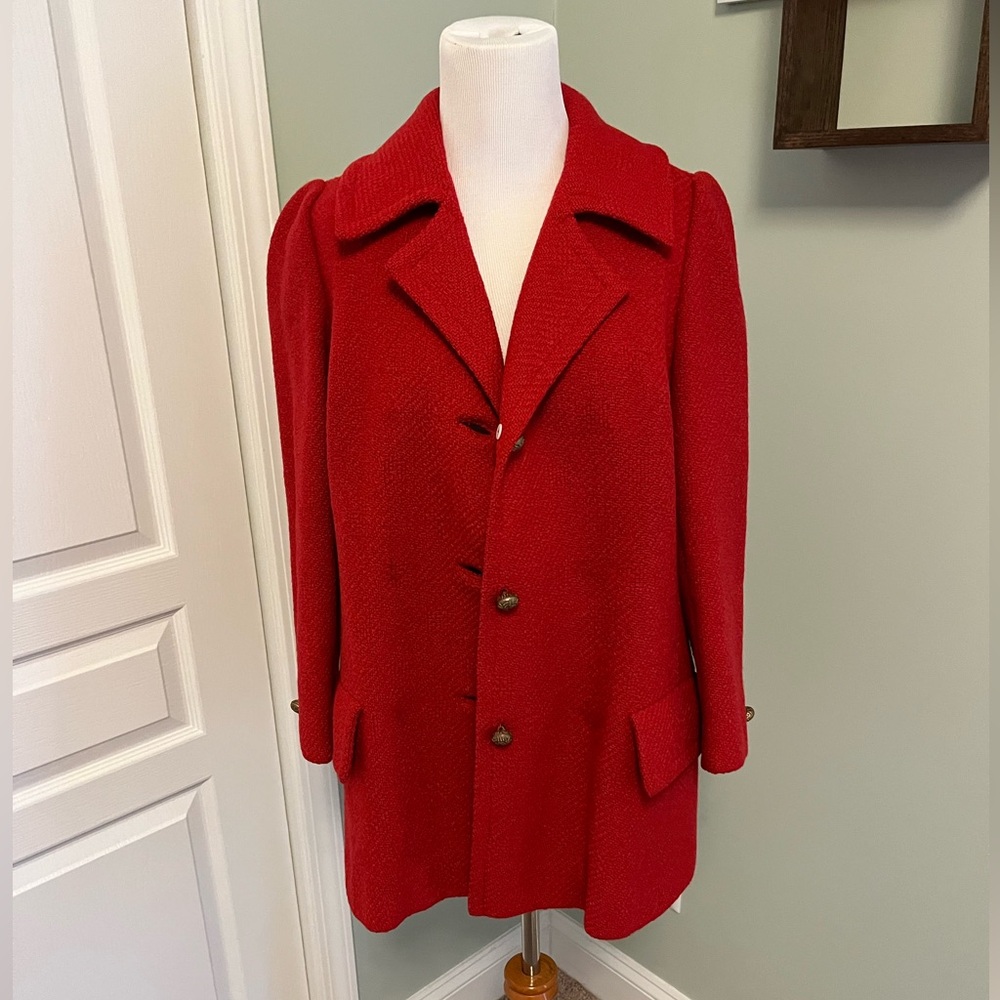 Stunning Vintage Berroco Red Winter Holiday Christmas Coat Size Medium